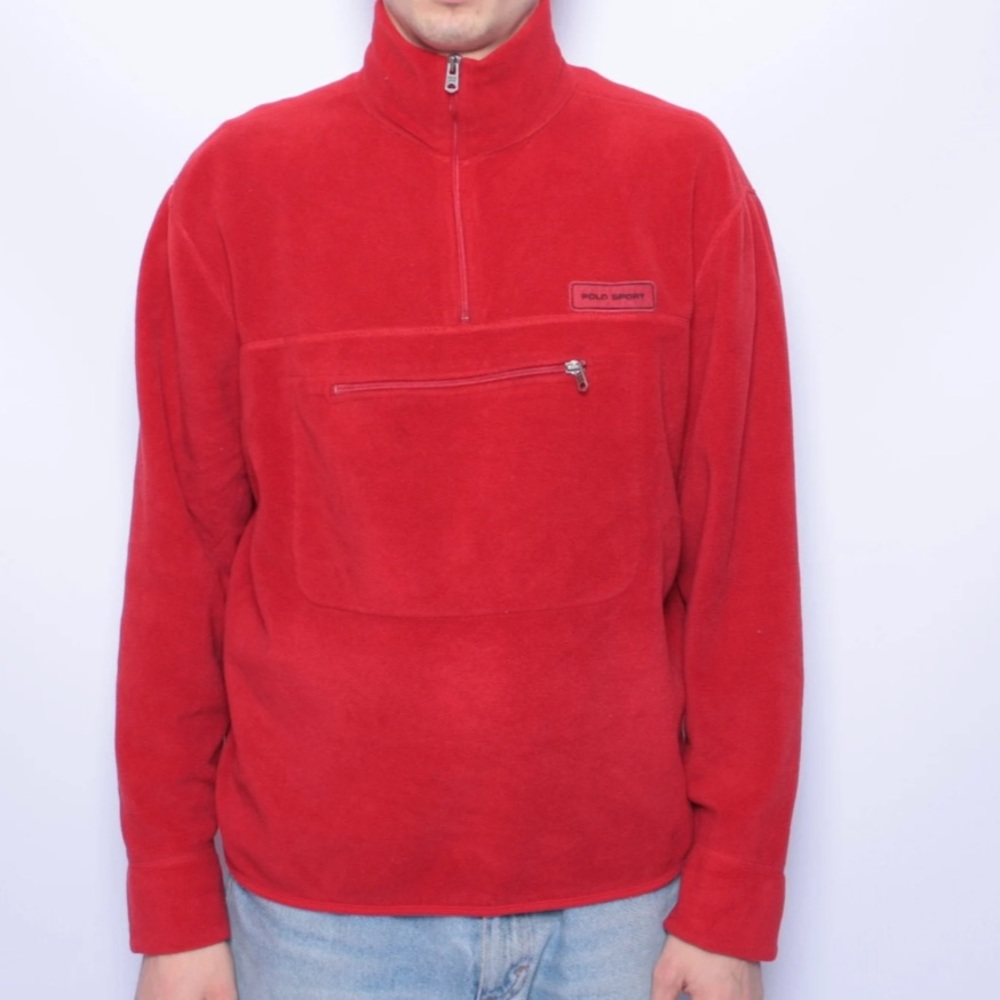 Vintage Ralph Lauren Polo Sport Men’s 1/4 Zip Fleece sweater Red Size M Polartec